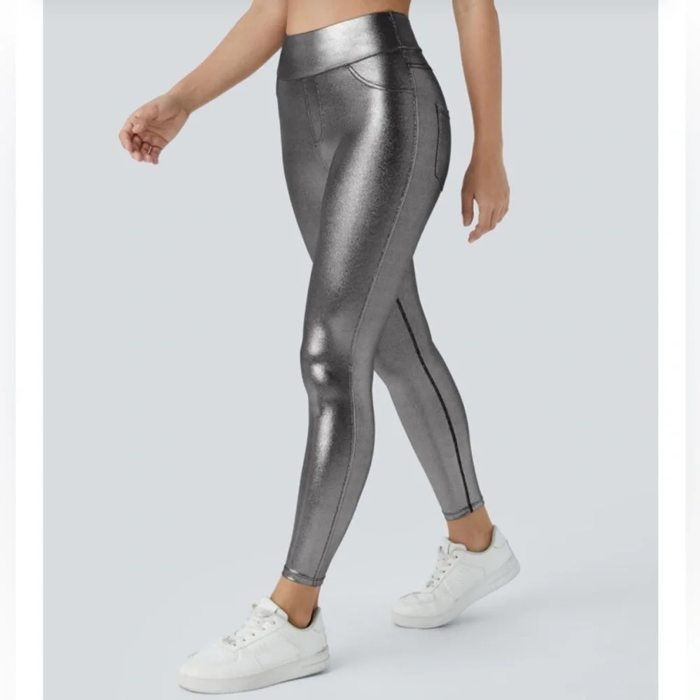 SoftlyZero Faux Leather High Waisted Pocket Work Leggings - Picture 1 of 5